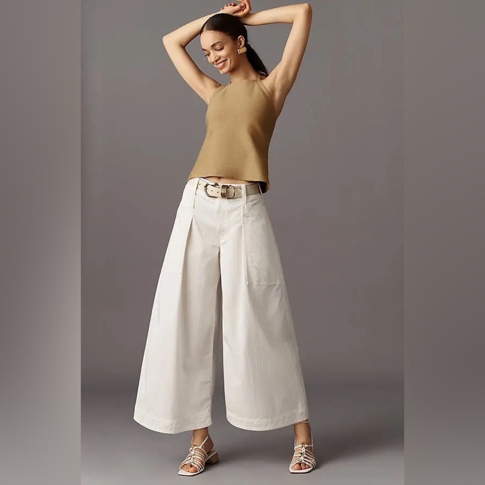Anthropologie Pilcro White Cream Wide-Leg Utility Pants